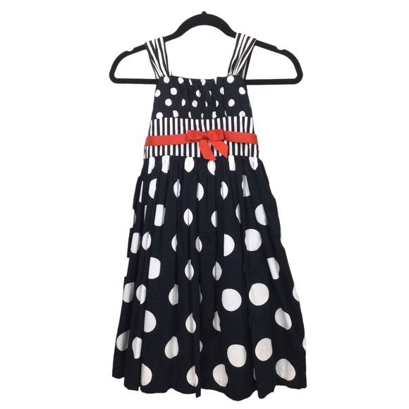 Bonnie Jean Girls Polka Dot Strap Front Bow Tie Back Tulle Lined Pleated Dress 8 - Picture 1 of 14